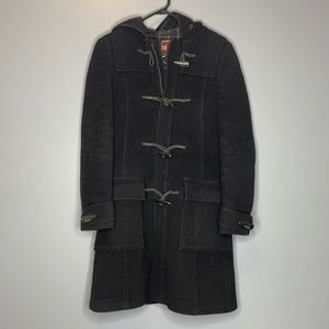 TNA BLACK 100% WOOL DUFFLE TOGGLE COAT